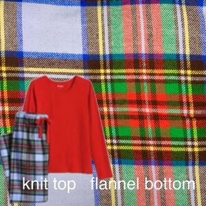 LANDSEND WOMENS **TALL** PJ SET Knit Tee Shirt Top & Cotton Flannel Pants